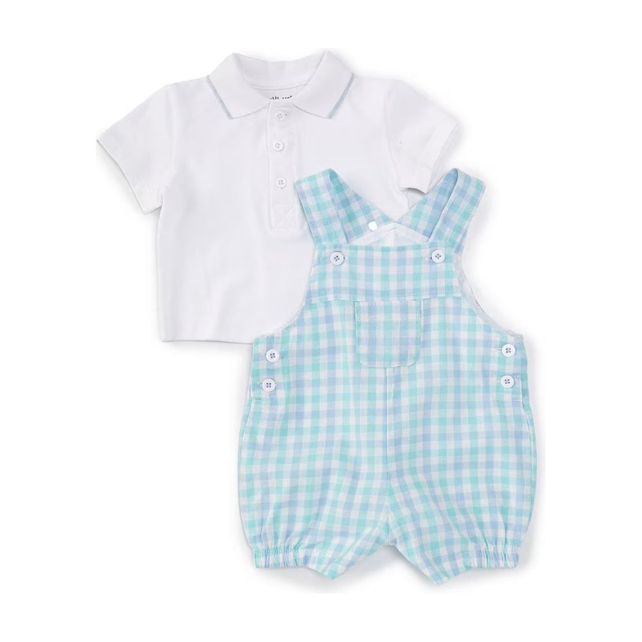 golf day sleeveless plaid shortalll & short-sleeve solid shirt set