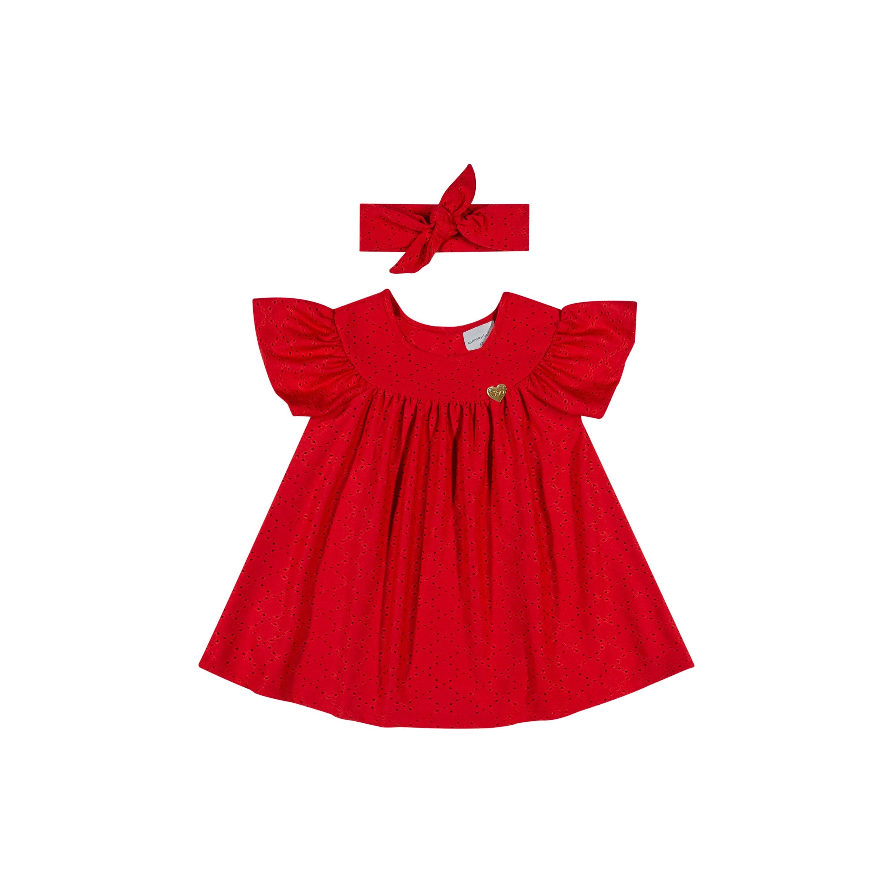 Red Baby Laise Dress with Headband PEEK A BOO