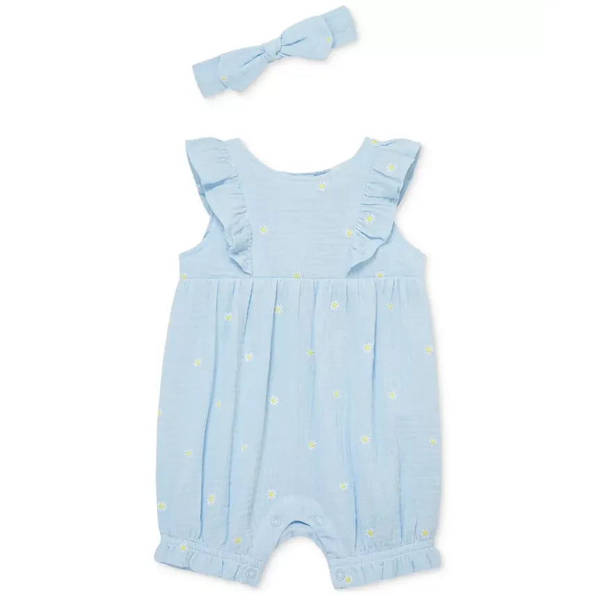 cotton gauze daisy romper & headband