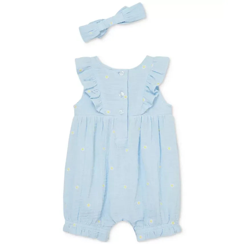 cotton gauze daisy romper & headband