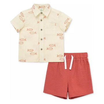 Fish-printed woven short set PEEK A BOO