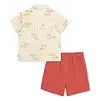 fish-printed woven short set