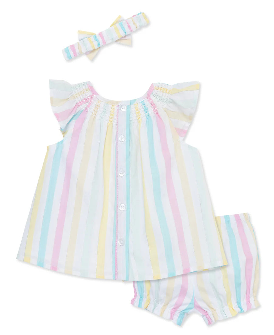 smocked stripes woven short set & headband