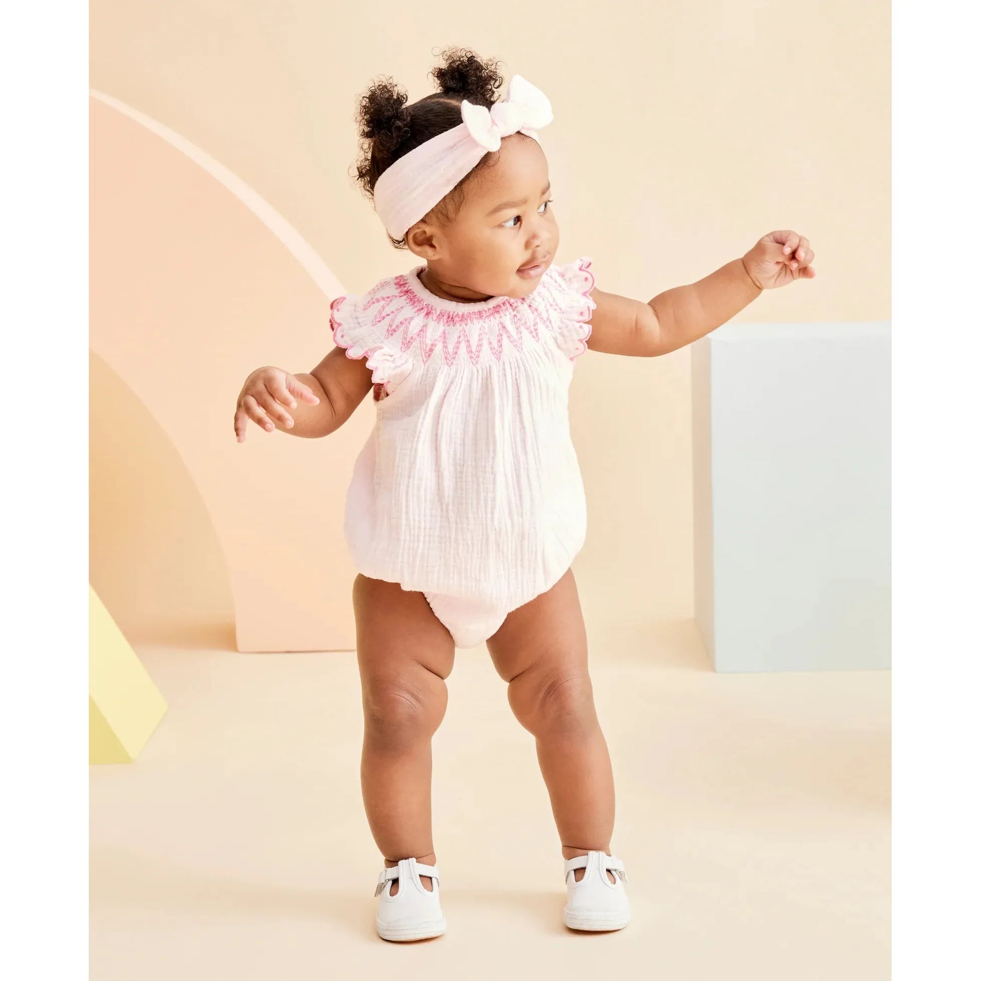 Smocked Gauze Bubble & Headband Set PEEK A BOO