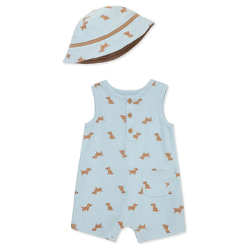 Puppies Terry Romper & Hat Set