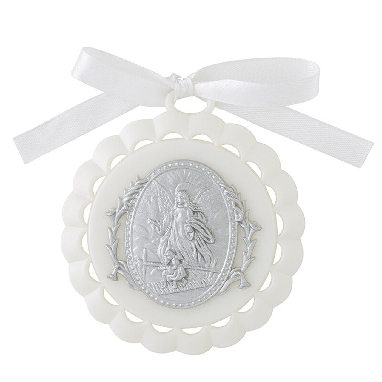 white guardian angel crib medal