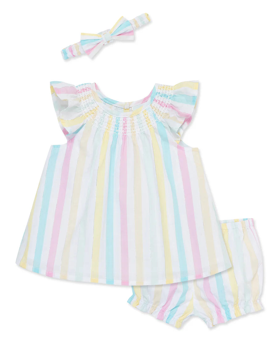 smocked stripes woven short set & headband