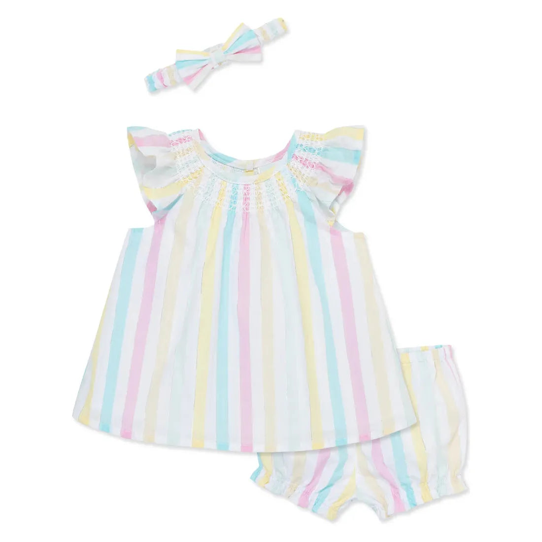smocked stripes woven short set & headband