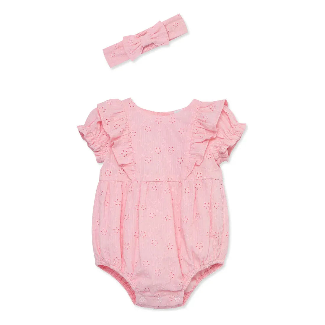 Pink Eyelet Bubble Romper & Headband Set PEEK A BOO