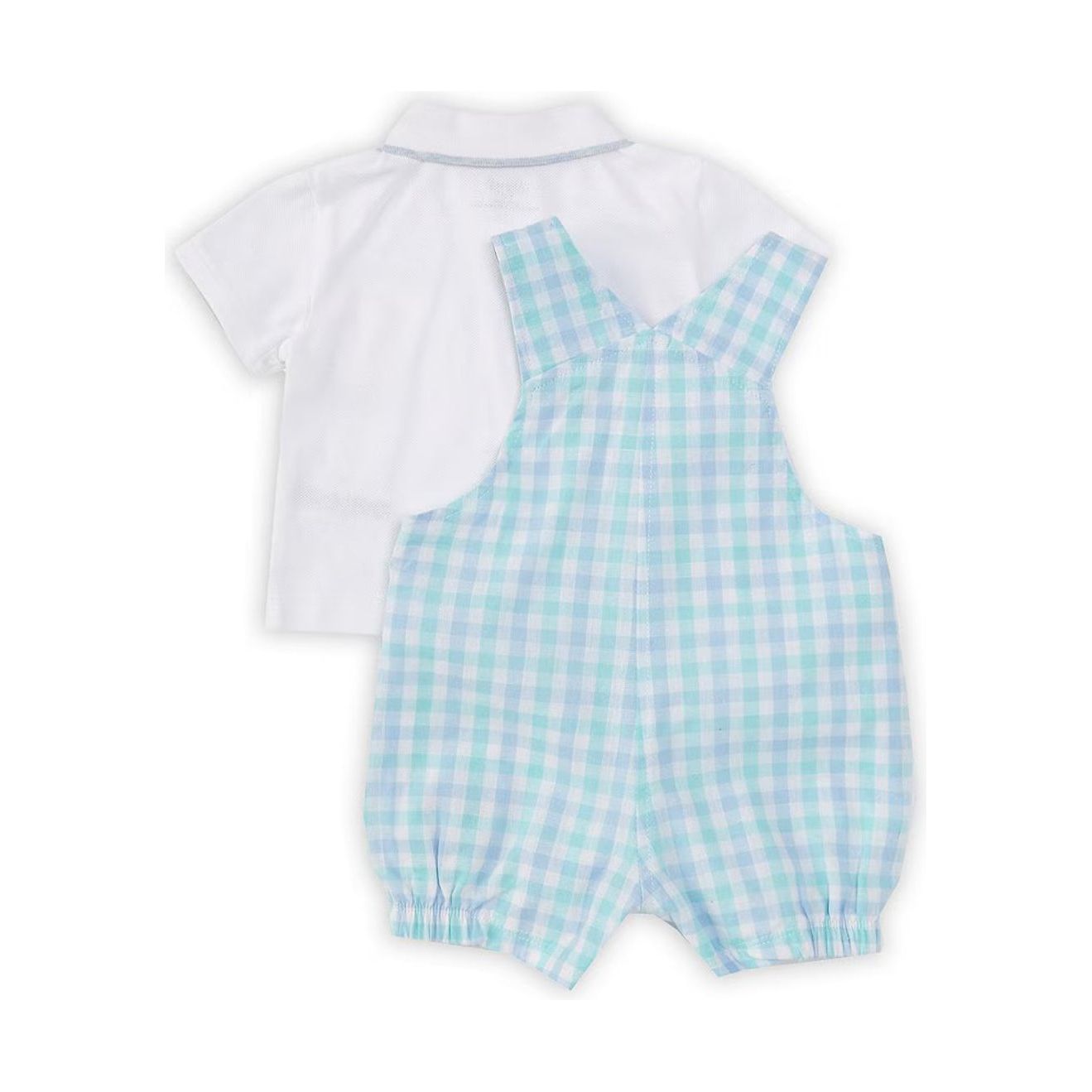 golf day sleeveless plaid shortalll & short-sleeve solid shirt set