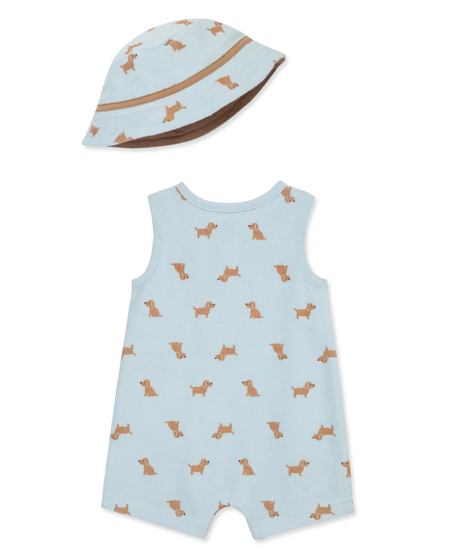 puppies terry romper & hat set