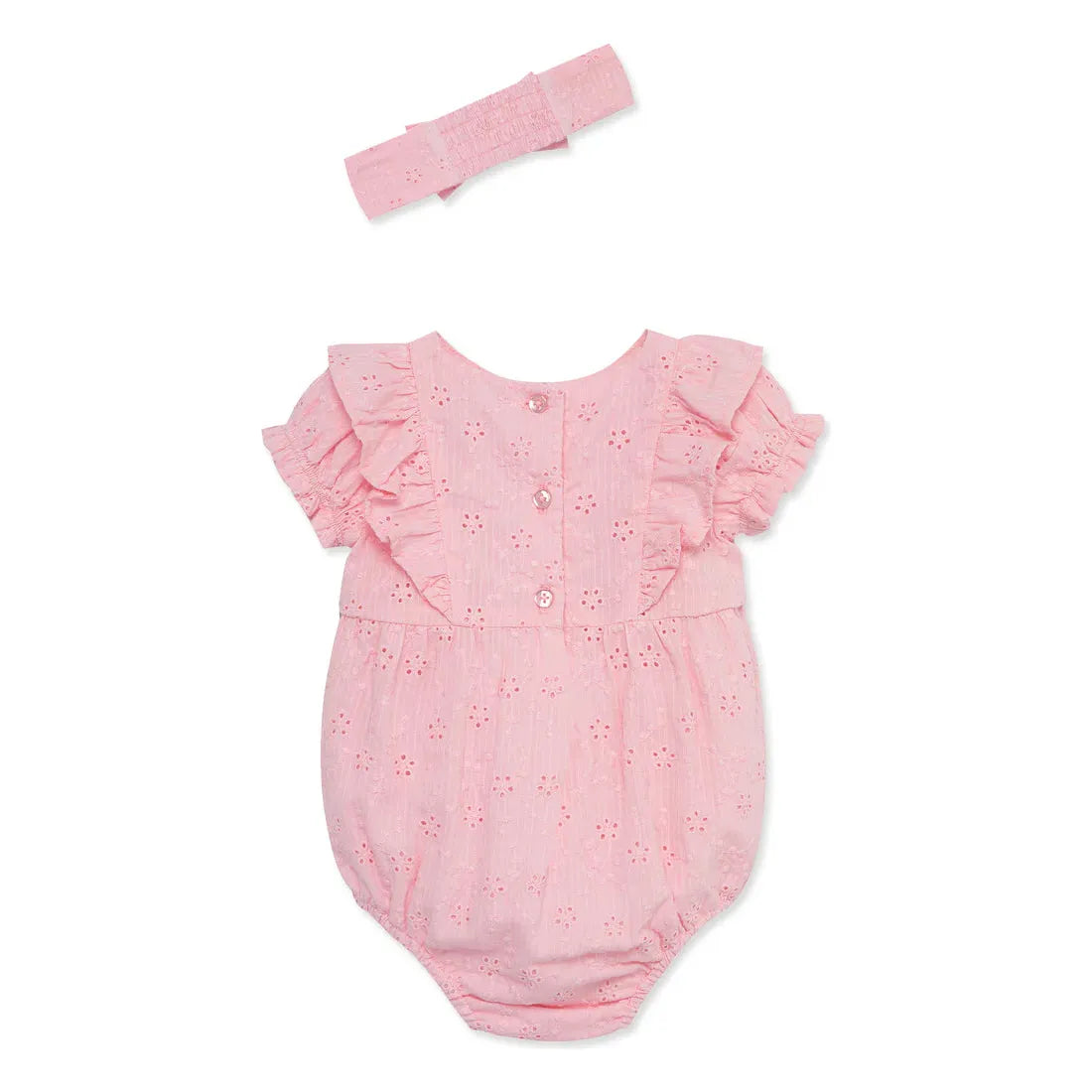 Pink Eyelet Bubble Romper & Headband Set PEEK A BOO