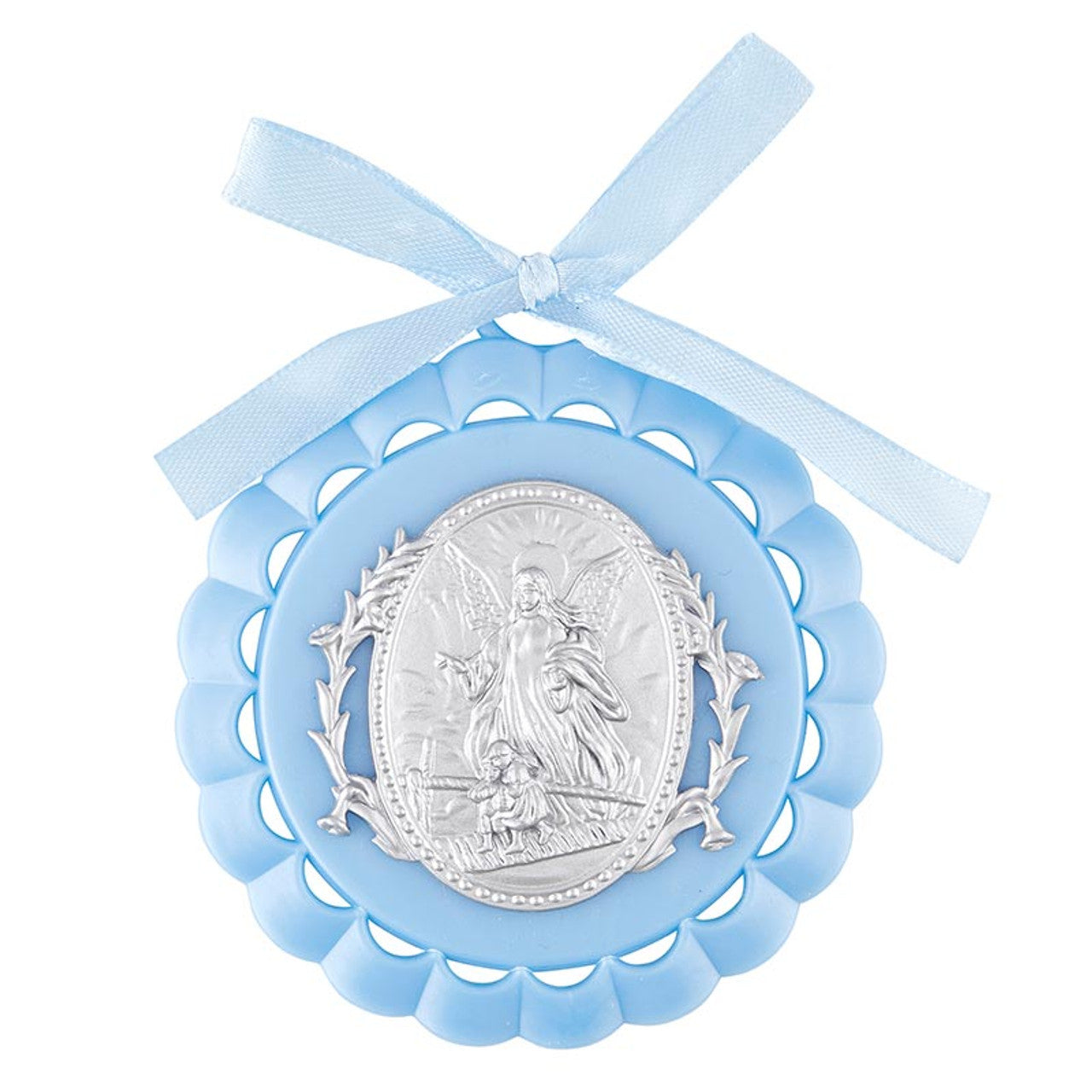 Blue Guardian Angel Crib Medal PEEK A BOO