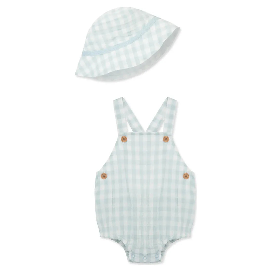 check gauze romper & hat set