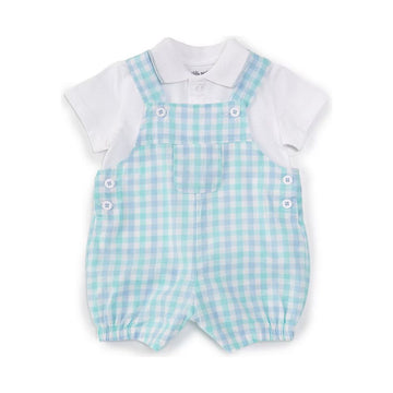 Golf Day Sleeveless Plaid Shortalll & Short-Sleeve Solid Shirt Set PEEK A BOO