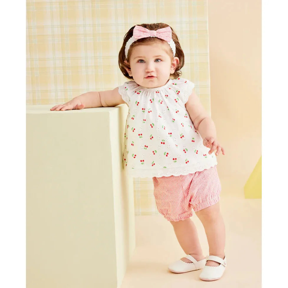 cherry eyelet woven short set & headband