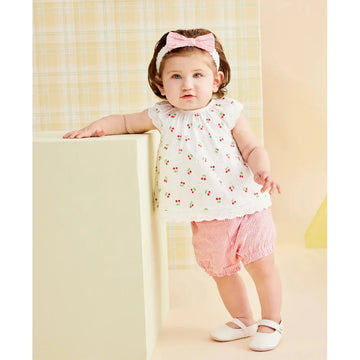 Cherry Eyelet Woven Short Set & Headband PEEK A BOO