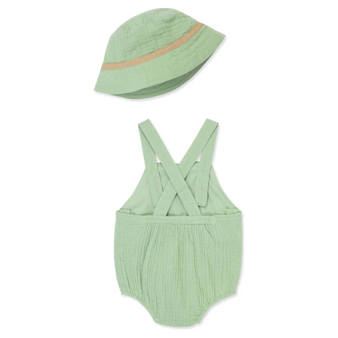 puppy gauze romper & hat set peek a boo