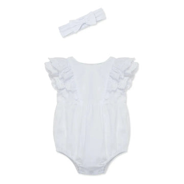 White Eyelet Bubble Romper & Headband Set PEEK A BOO