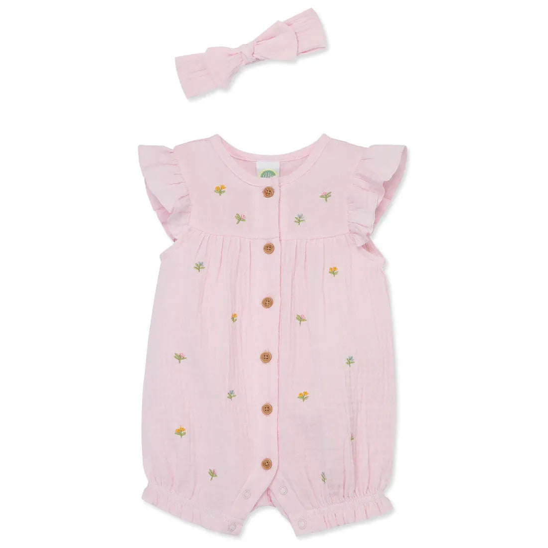 pink floral gauze romper & headband set
