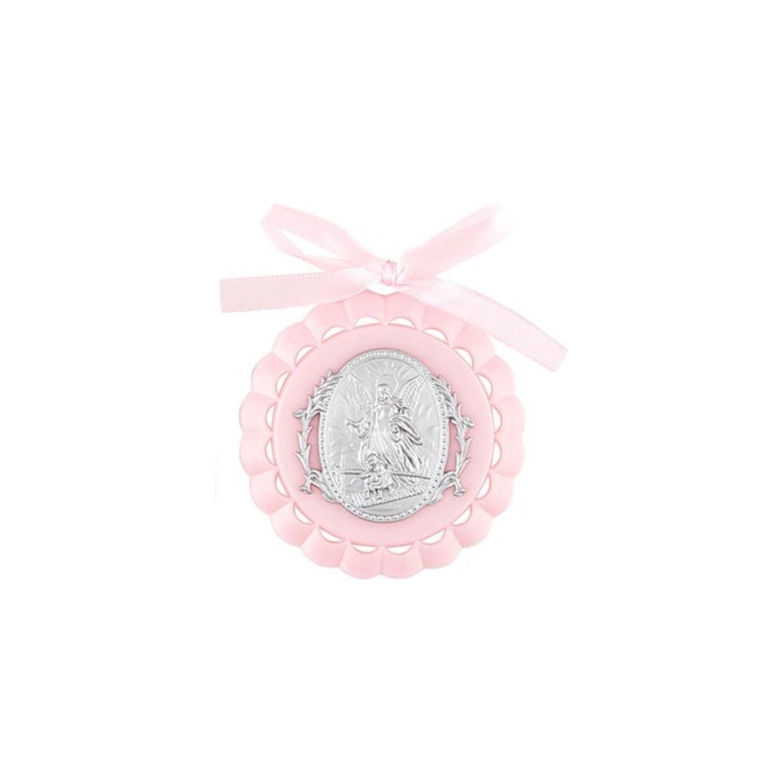pink guardian angel crib medal peek a boo