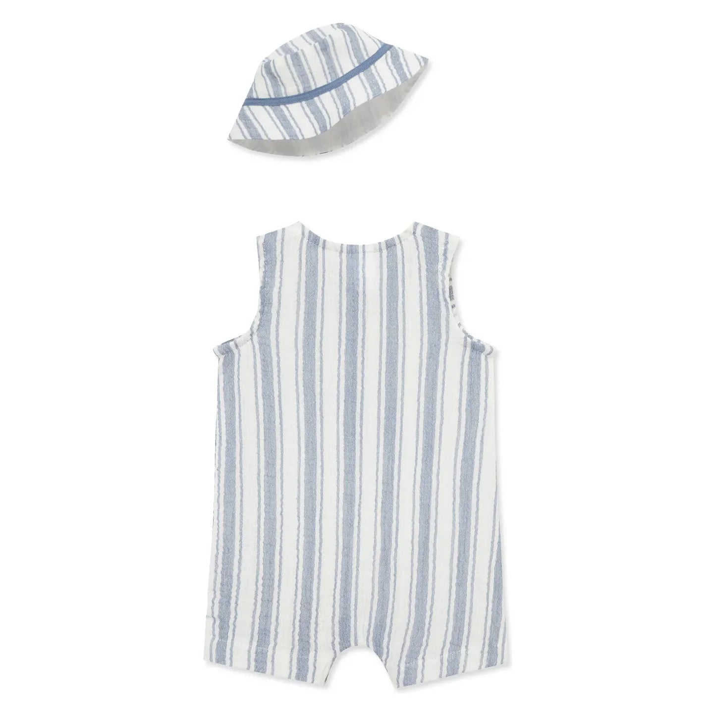 striped gauze romper & hat set