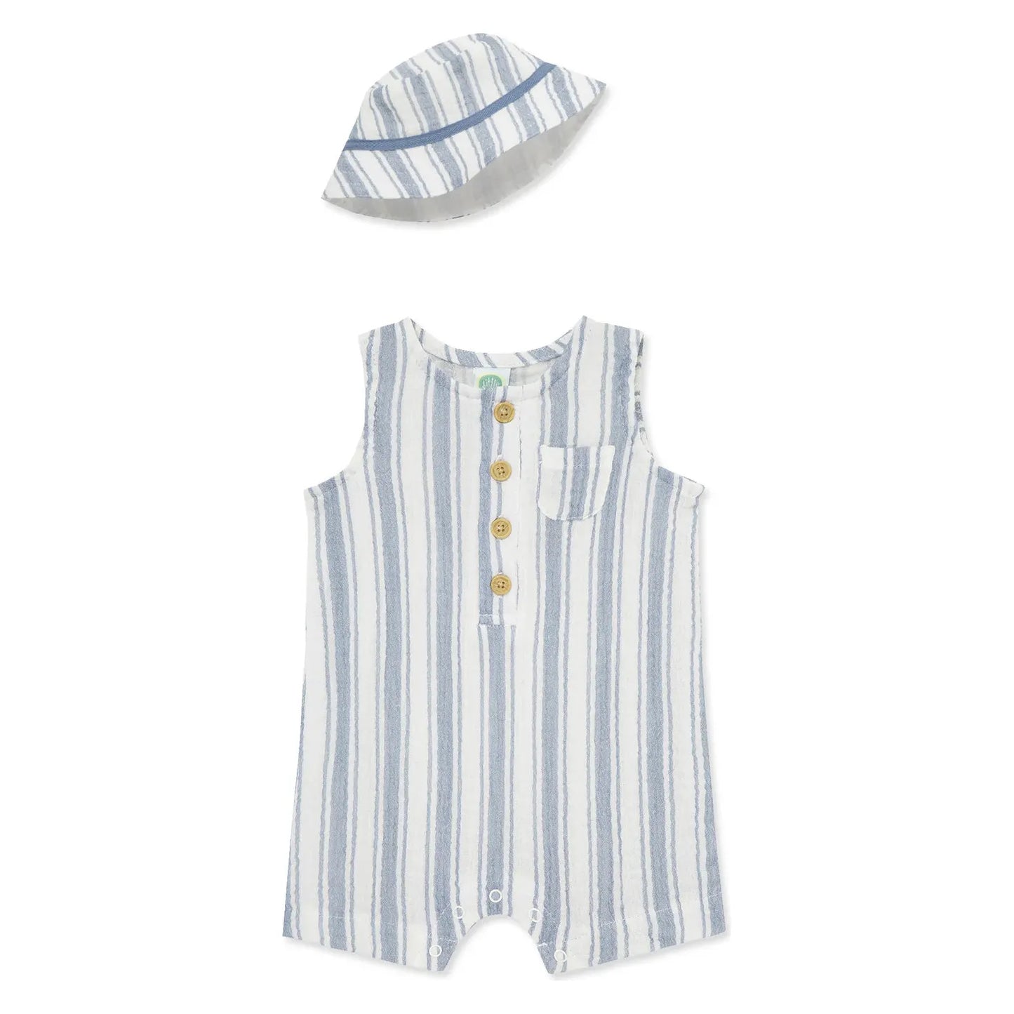 striped gauze romper & hat set
