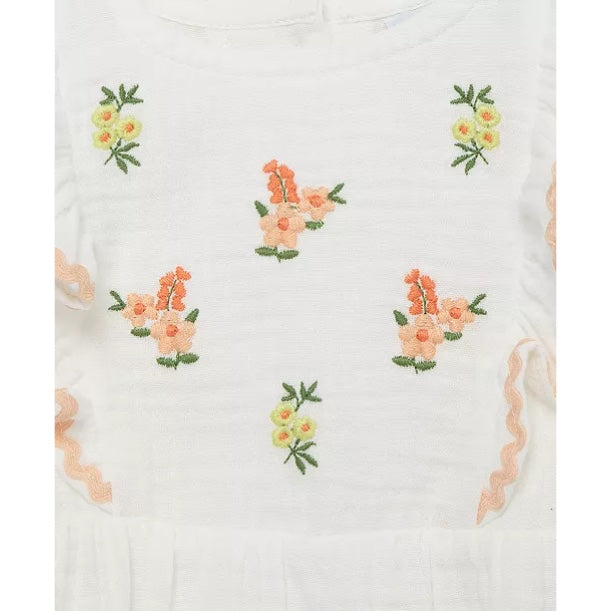 gauze embroidered flowers bubble romper