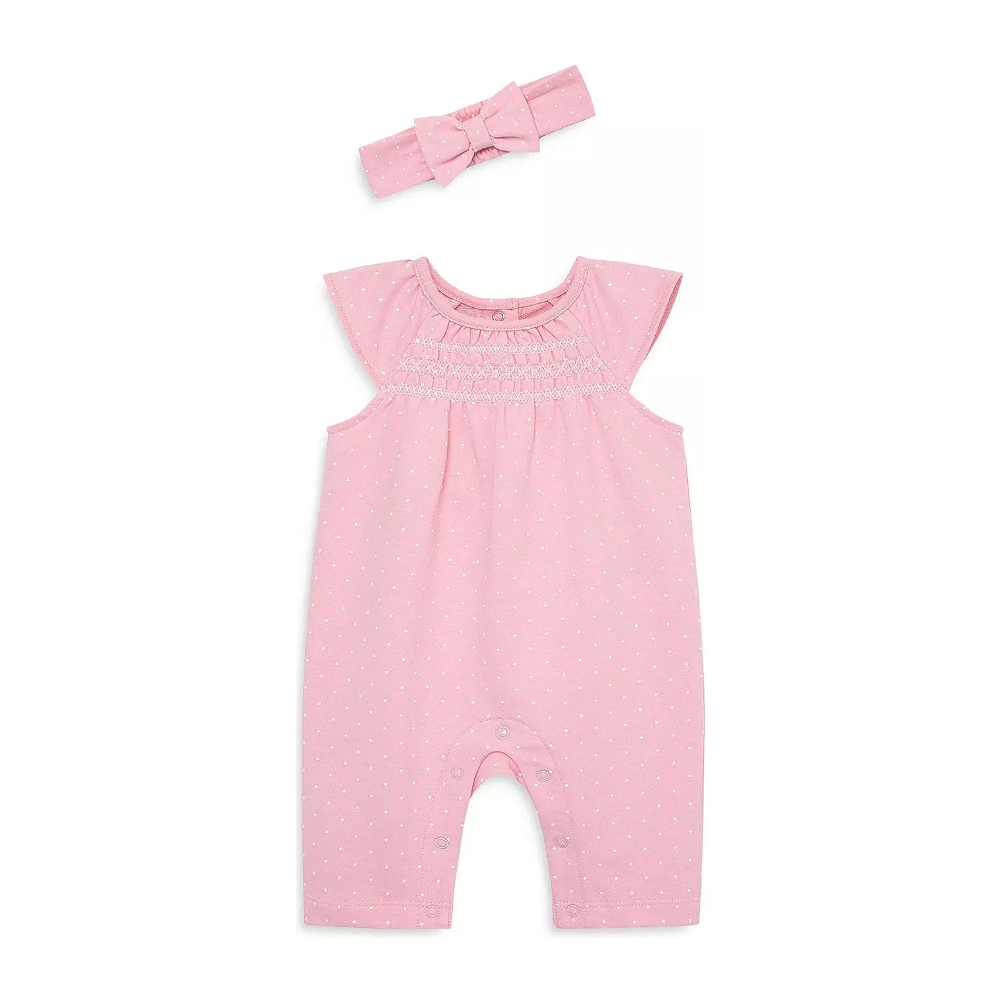 dot smocked jumpsuit & bow headband
