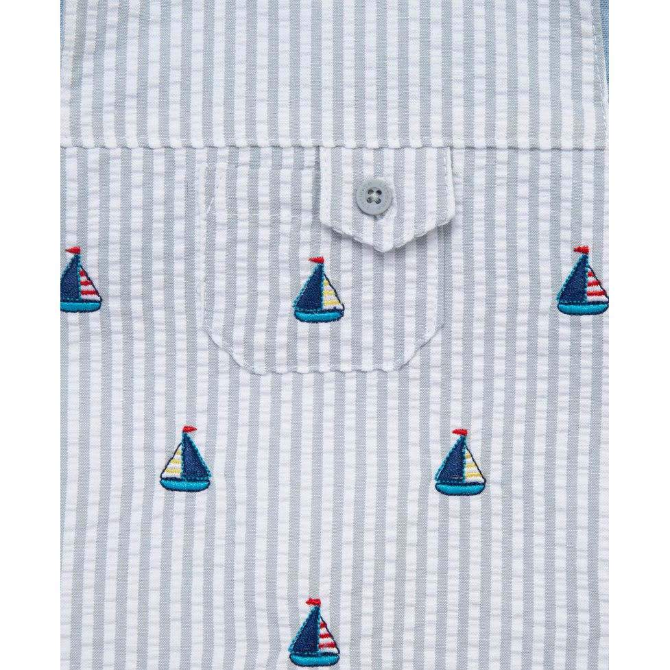 Sailboat Woven Sunsuit & Hat PEEK A BOO