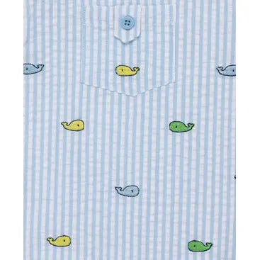 whales woven sunsuit & hat
