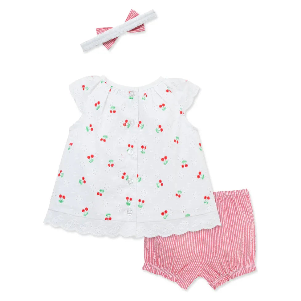 cherry eyelet woven short set & headband