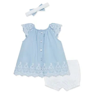 blue eyelet woven short set & headband