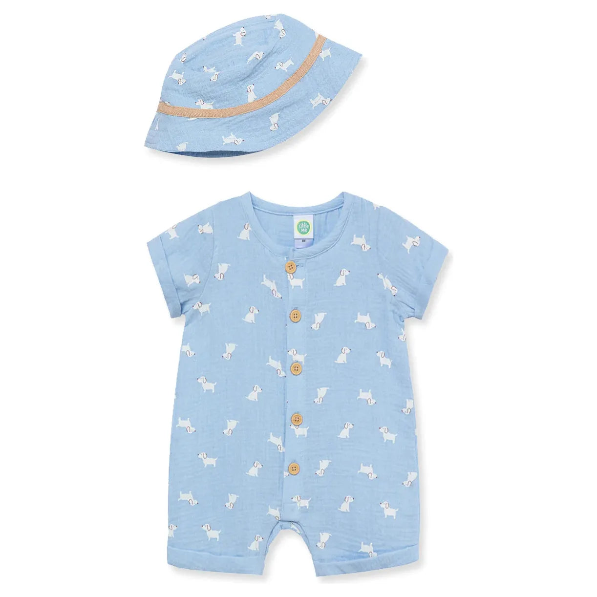 Puppies Gauze Romper & Hat