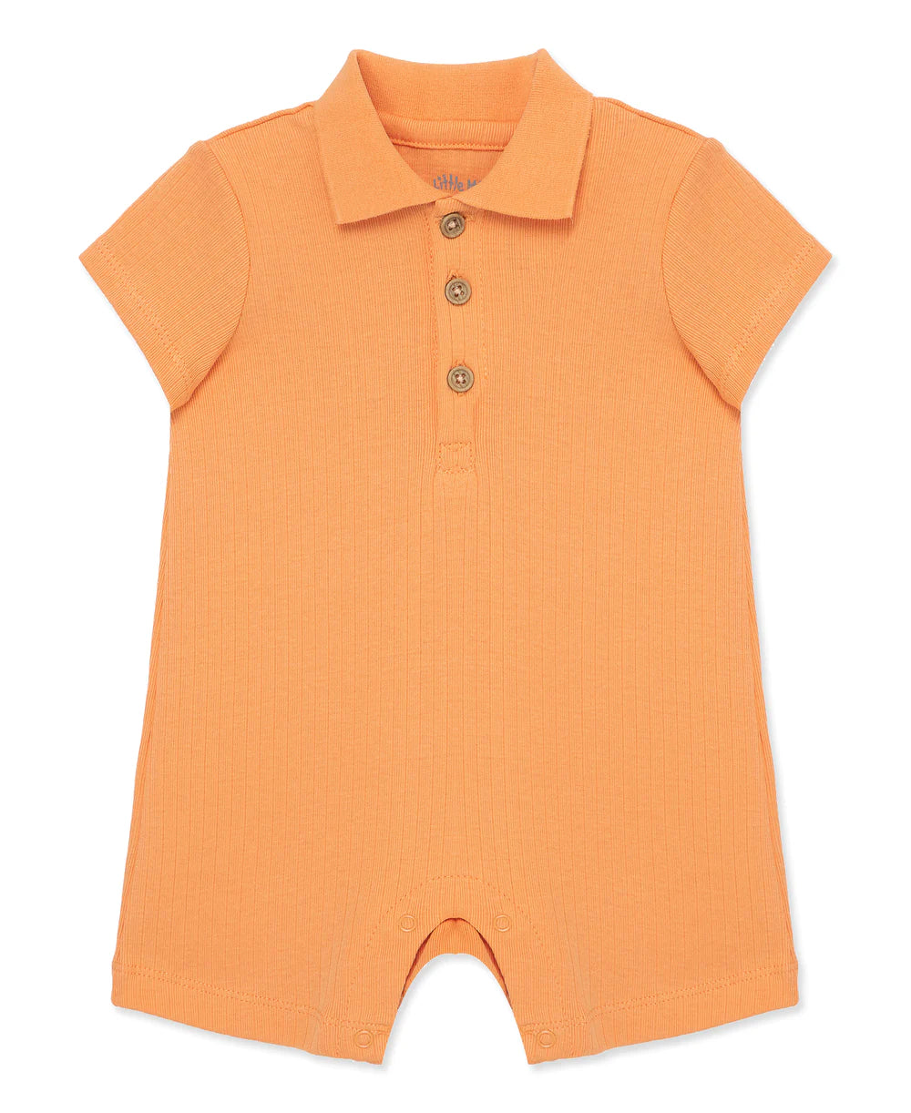 orange ribbed knit polo romper