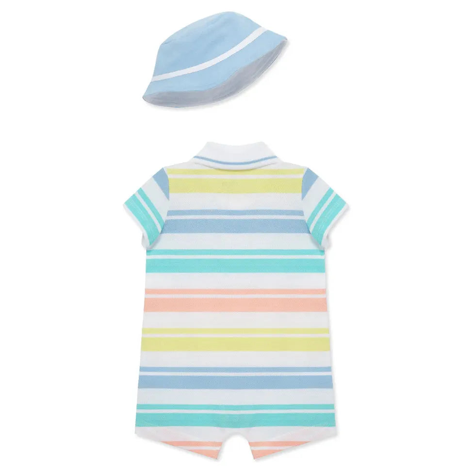 wide striped romper & hat