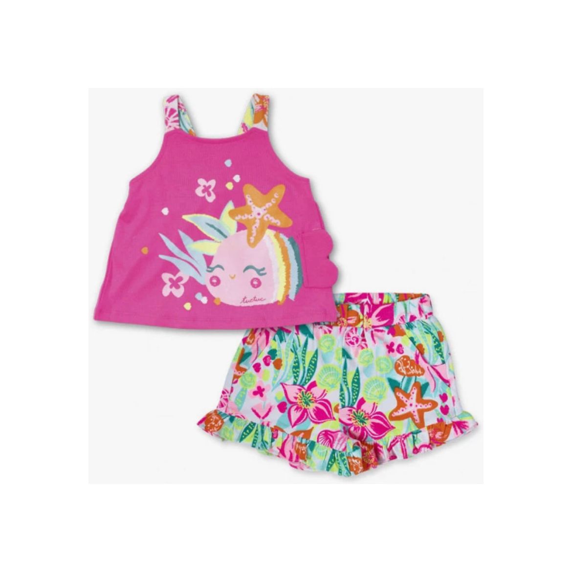 Fuchsia knitted set for girl Seashell PEEK A BOO