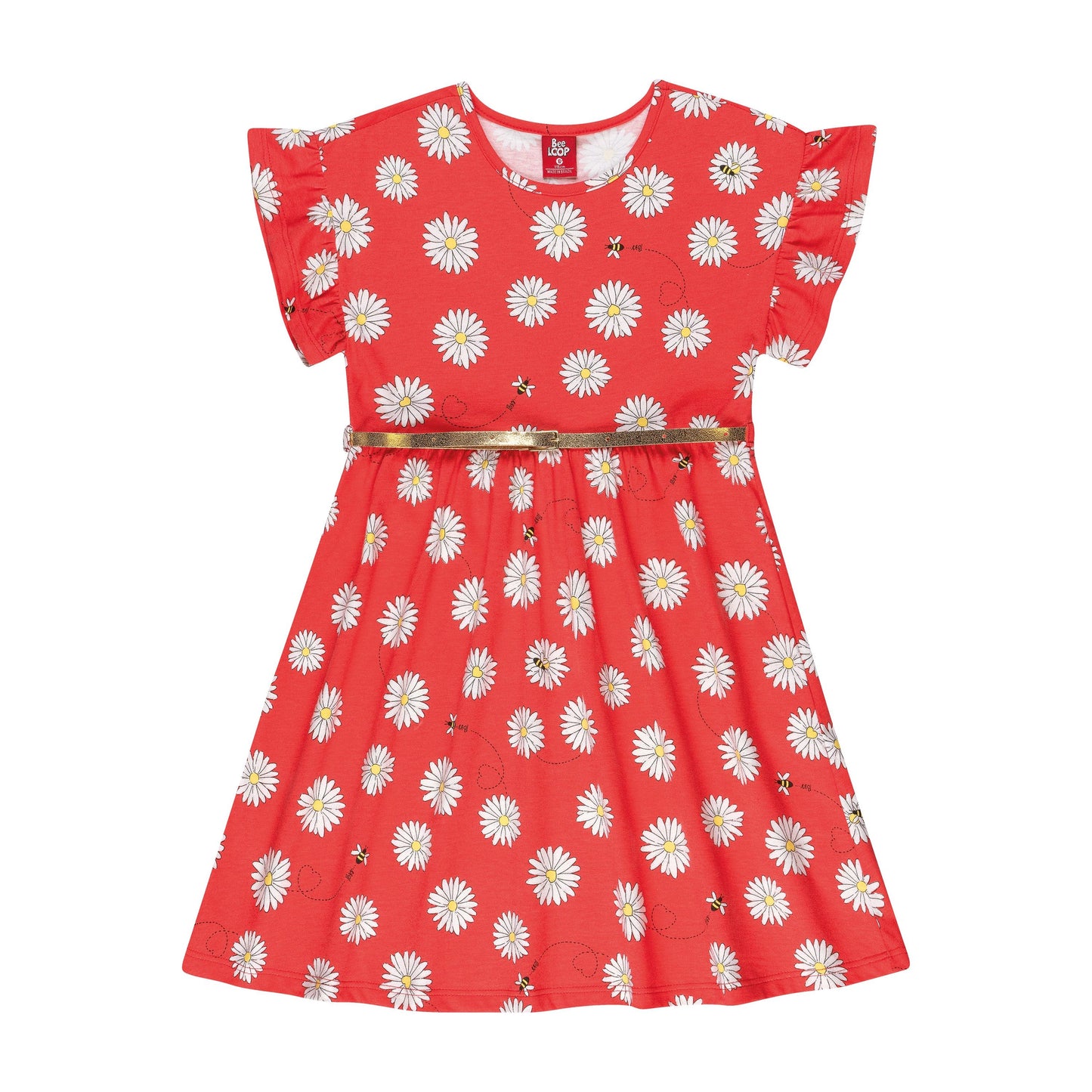 sleeve flower dress with belt