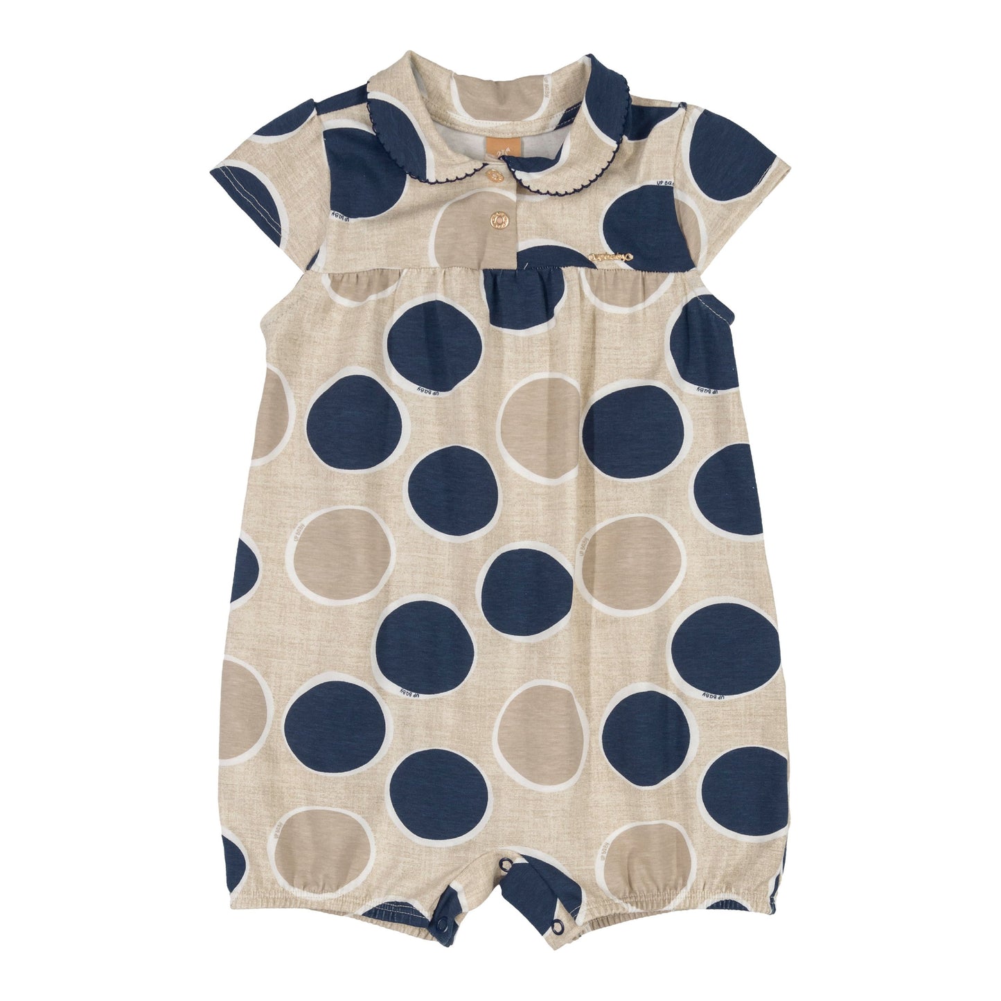 blue/beige polka dot romper