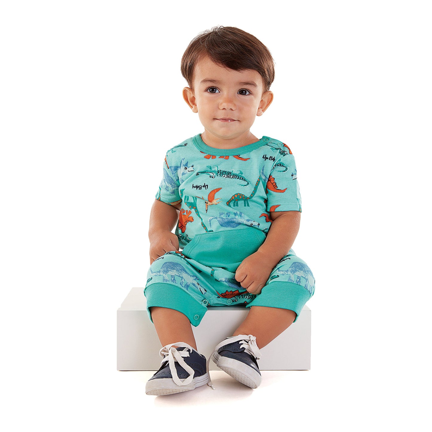 green dinosaur romper