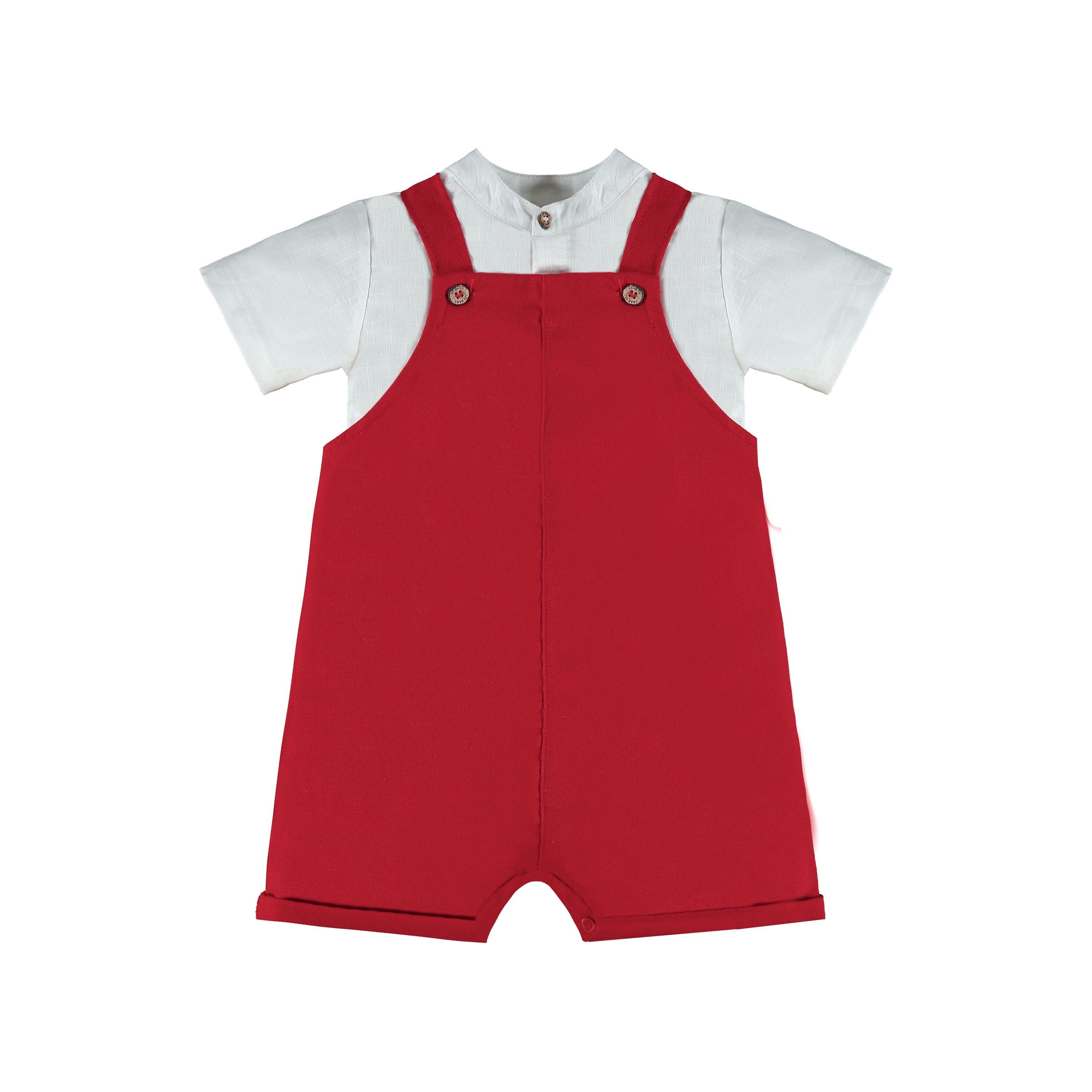 Red linen romper