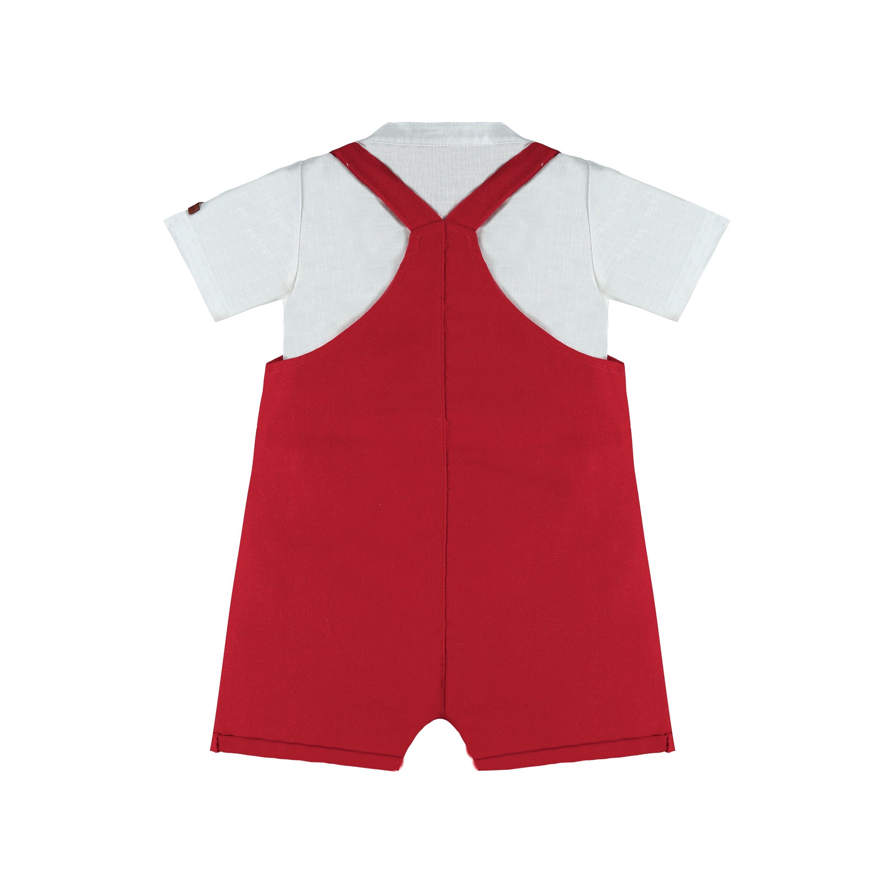 Red linen romper