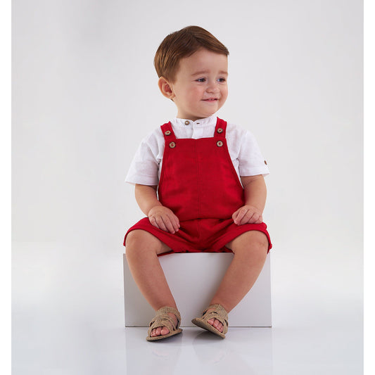 Red linen romper