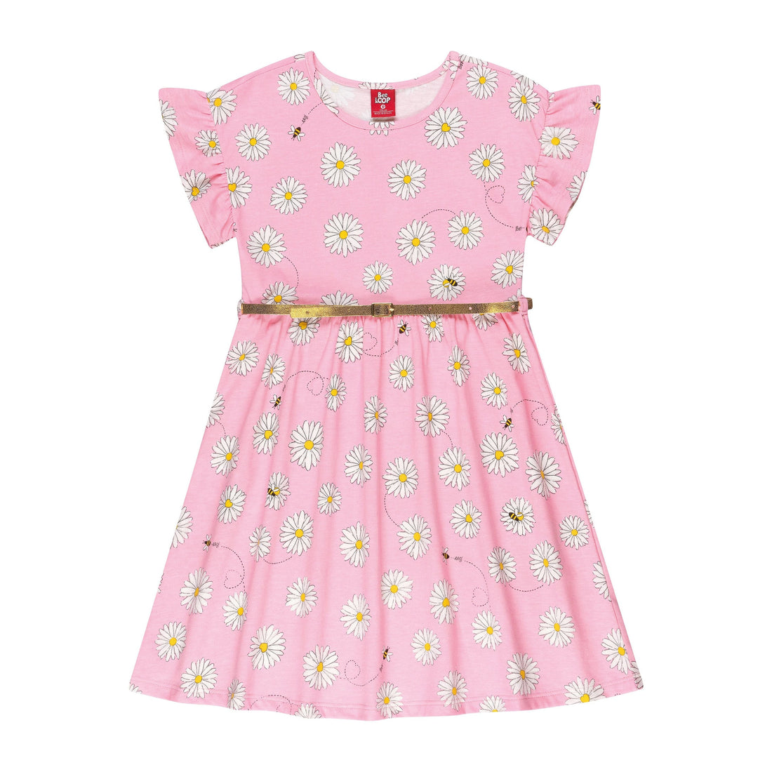 Sleeve Flower dress with belt PEEK A BOO
