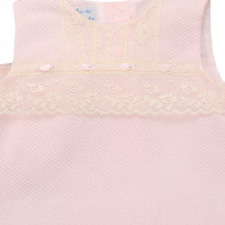 girls pique dress with lace, knicker and cap