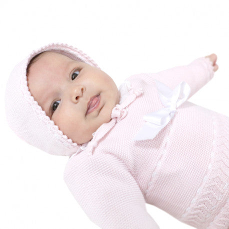 KNITTED TOP AND GAITER WITH BONNET PEEK A BOO