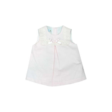 White Pique Dress With Pink Ribbon PEEK A BOO