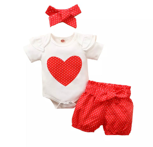 Baby Girl Heart 3Pcs Romper Set