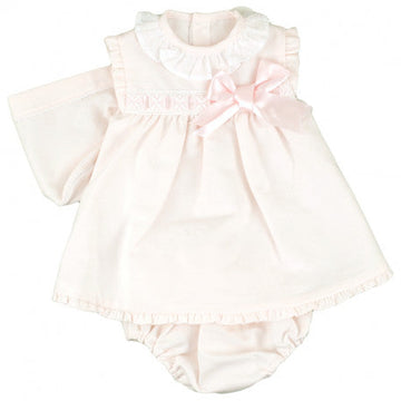 GIRLS PIQUE DRESS WITH KNICKER AND CAP PEEK A BOO