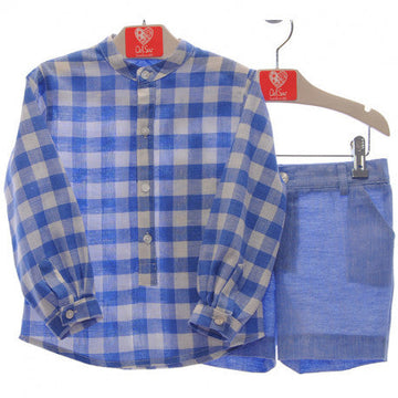 BOYS LONG SLEEVE CHECKERED SHIRT WITH SHORT PANTS PEEK A BOO